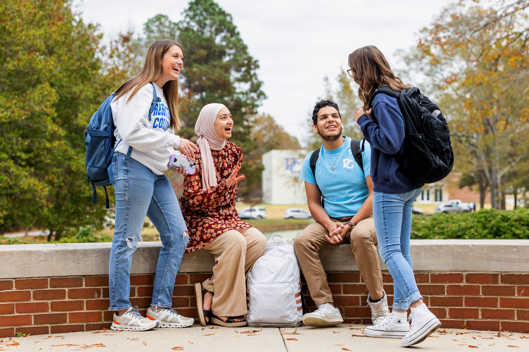 Students gathered outside on campus.