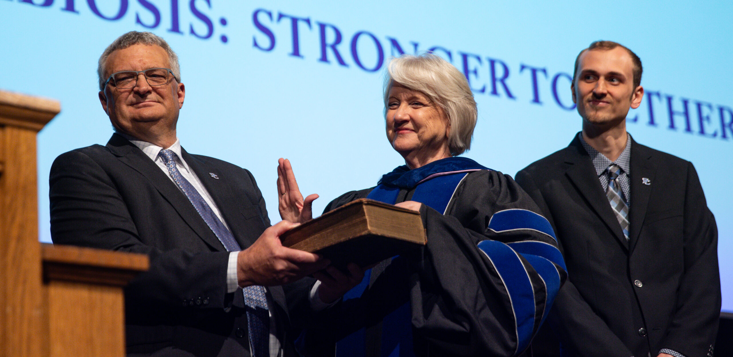 Presbyterian College President, Dr. Anita Gustafson, getting sworn in at her inauguration.