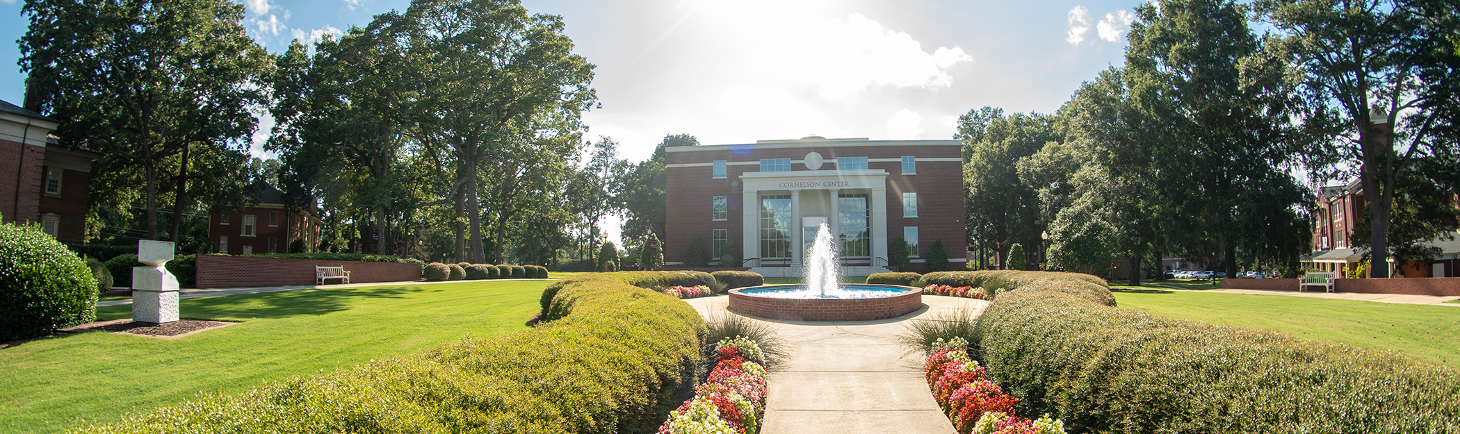 A view of the fountain behind Neville Hall.