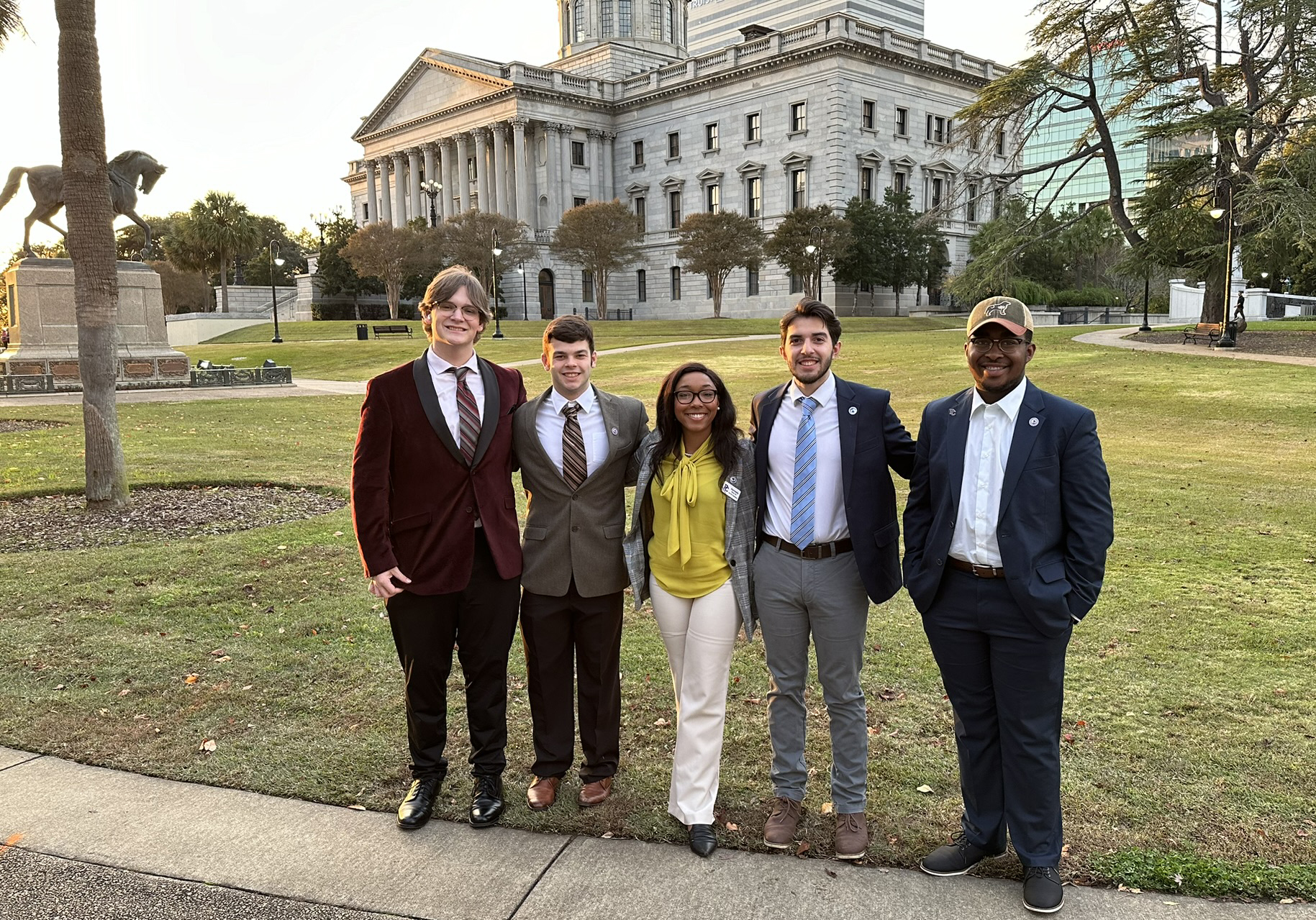 PC students dressed in professional attire in Columbia, SC.