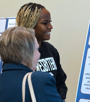 Presbyterian College students Teresa Mbemba discusses her service entrepreneurship project on clean water solutions in her native Africa.
